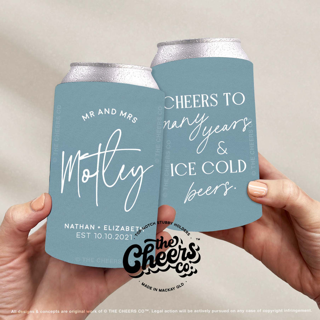 Cheers to Many Years Ice Cold Beers Personalised Stubby Holder
