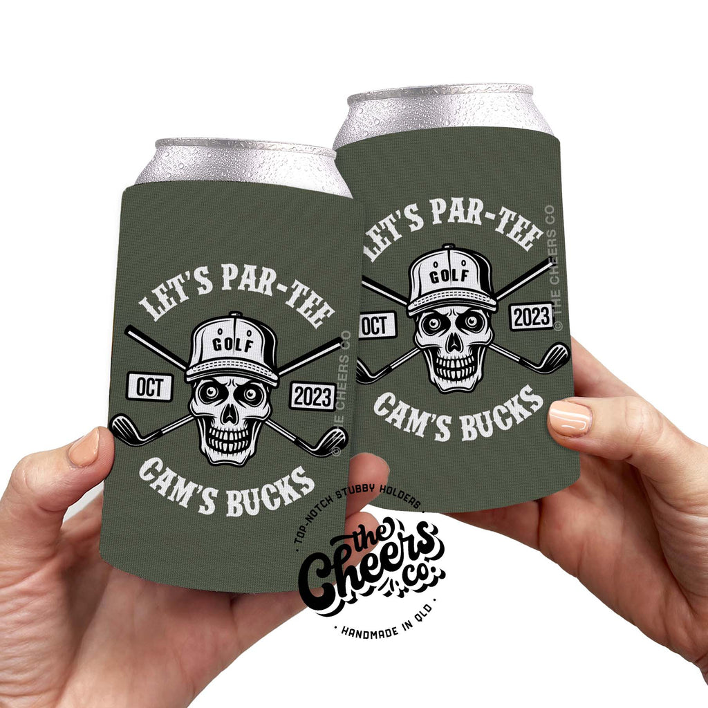 Let's Par-Tee -- Golf Theme Bucks Party -- Personalised Stubby