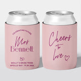 Personalised hens party stubby holder, Champagne Club design, custom can cooler, The Cheers Co Australia, blush pink, red