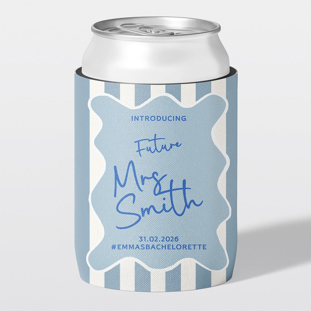 Personalised hens party stubby holder, Classic Stripe design, custom can cooler, The Cheers Co Australia, bachelorette