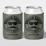 Personalised bucks party and bachelor party stubby holder, Groom Squad design, The Cheers Co Australia