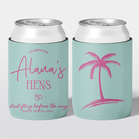 Personalised hens party stubby holder, Last Fling design, custom can cooler, The Cheers Co Australia, bachelorette