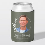 Personalised funeral stubby holder, Laurel Frame design, memorial can cooler, The Cheers Co Australia