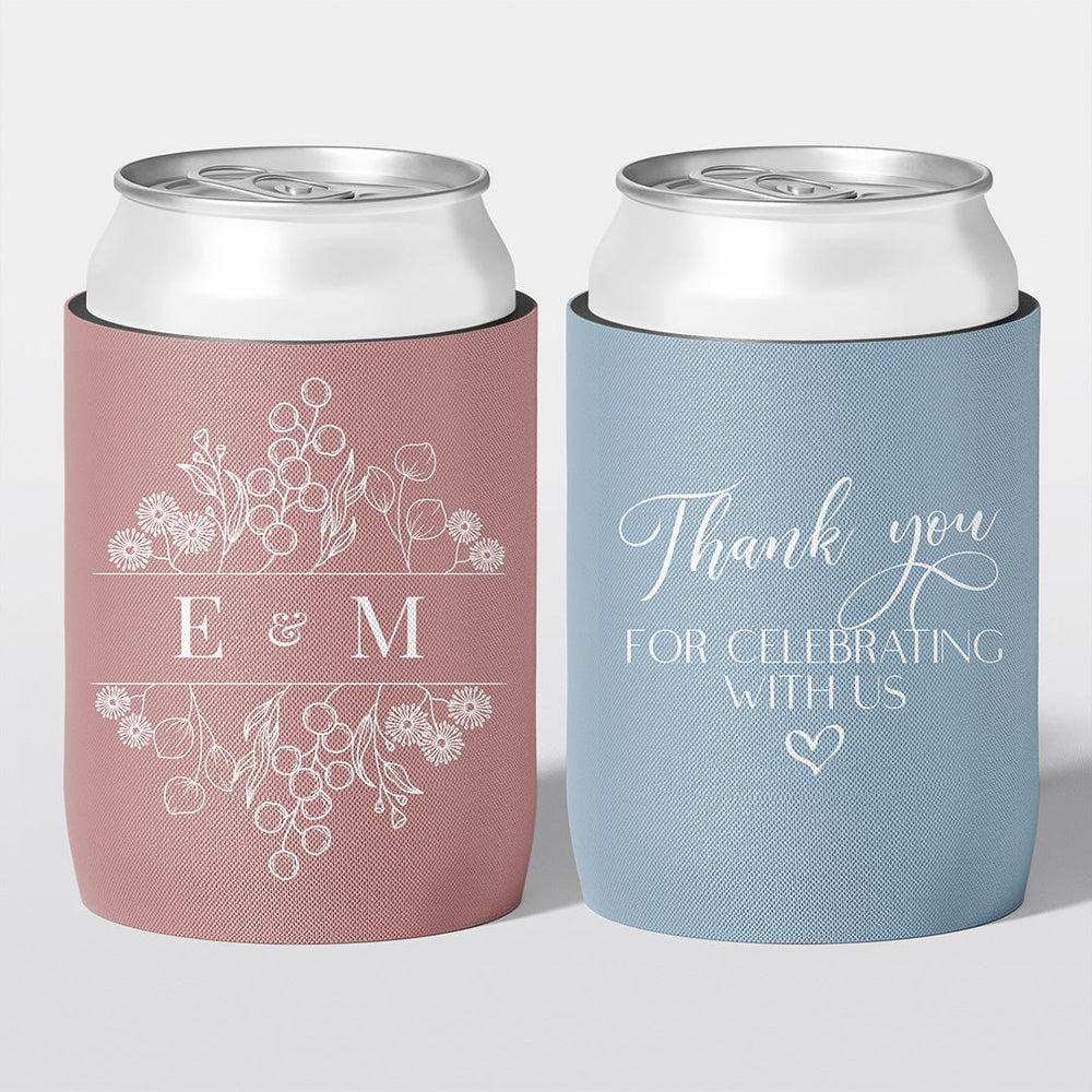 Personalised wedding stubby holder, The Botanical design, multiple colours, The Cheers Co Australia, Garden, Floral, Rustic,