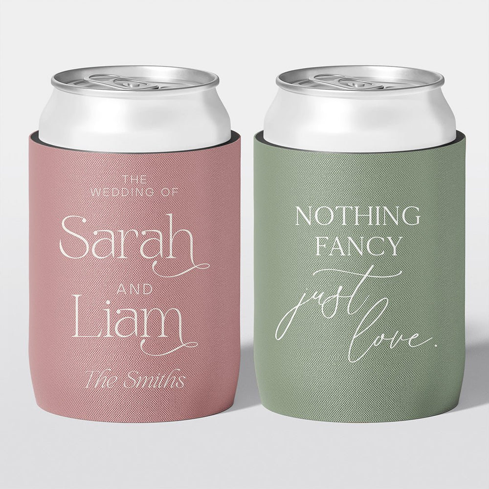 Personalised wedding stubby holder, The Classic design, multiple colours, The Cheers Co Australia