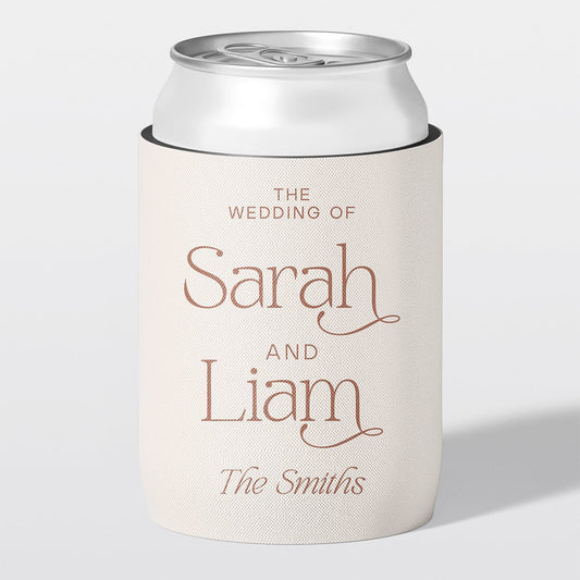 Personalised wedding stubby holder, The Classic design, ivory, champagne, timeless romance, The Cheers Co Australia