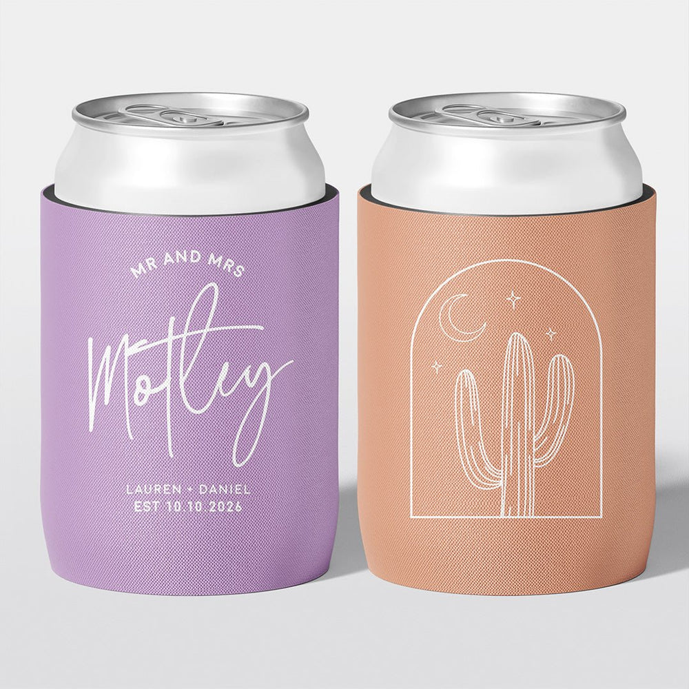 Personalised wedding stubby holder, The Flourish design, multiple colours, The Cheers Co Australia, Rustic & boho