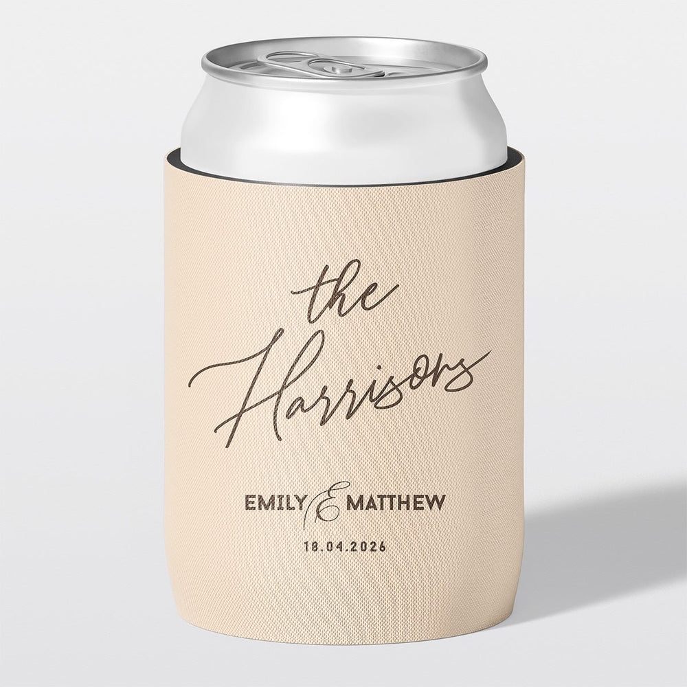 Personalised wedding stubby holder, The Grand design, beige, timeless romance, The Cheers Co Australia