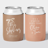 Personalised wedding stubby holder, The Ribbon design, multiple colours, The Cheers Co Australia, timeless romance