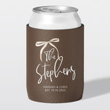 Personalised wedding stubby holder, The Ribbon design, The Cheers Co Australia, chocolate brown, timeless romance