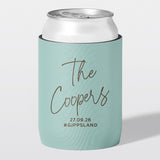 Personalised wedding stubby holder, The Signature design, The Cheers Co Australia, duck egg blue, Rustic & Boho, Coastal