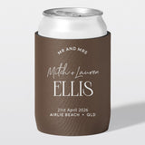 Personalised wedding stubby holder, The Statement design, The Cheers Co Au, Coastal & Relaxed, Modern & Minimal, chocolate
