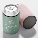 Personalised wedding stubby holder, The Surname design, multiple colours, The Cheers Co Australia, Timeless Romance
