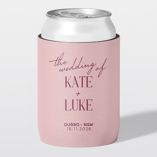 Custom wedding stubby holder, The Wedding design, blush pink, garden & floral, The Cheers Co Australia