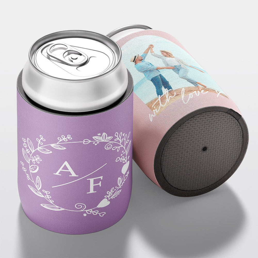 Personalised wedding stubby holder, The Wreath design, multiple colours, The Cheers Co Australia, Garden, Floral, Romance