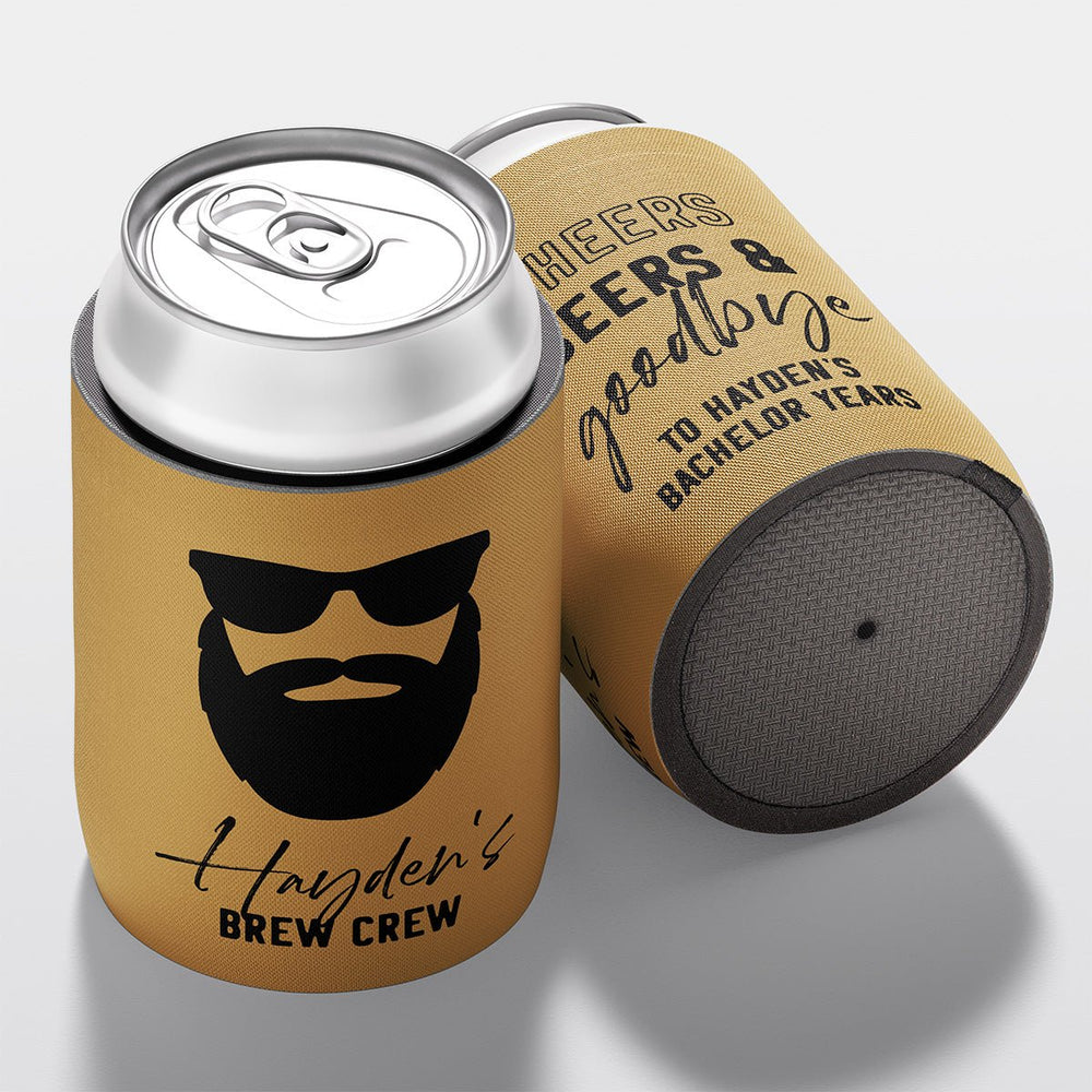 Personalised bucks party and bachelor party stubby holder, Brew Crew design, The Cheers Co Australia