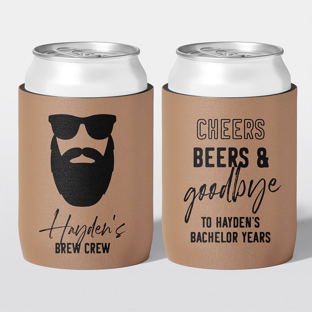 Personalised bucks party and bachelor party stubby holder, Brew Crew design, The Cheers Co Australia