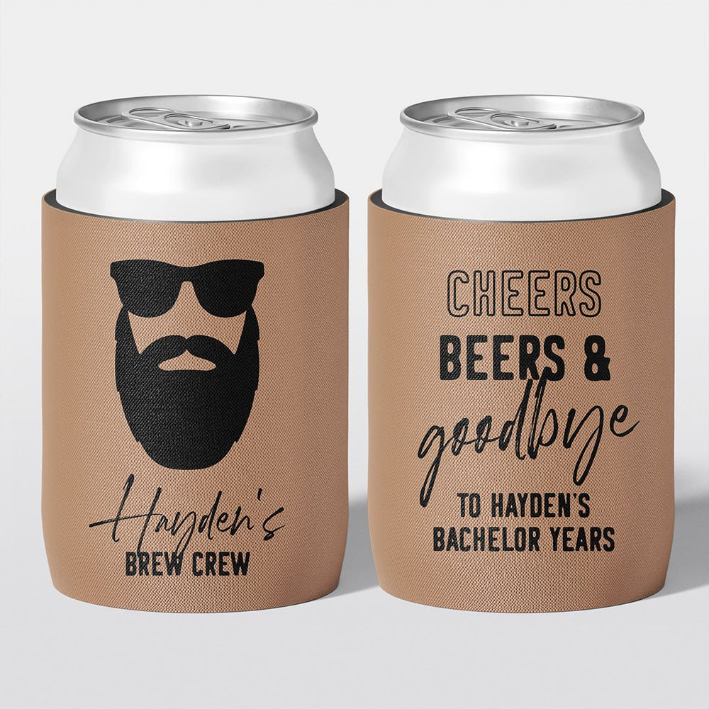 Personalised bucks party and bachelor party stubby holder, Brew Crew design, The Cheers Co Australia