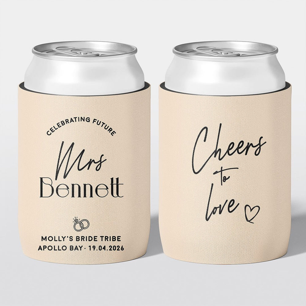 Personalised hens party stubby holder, Champagne Club design, custom can cooler, The Cheers Co Australia, champagne