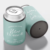 Personalised hens party stubby holder, Champagne Club design, custom can cooler, The Cheers Co Australia, duck egg blue