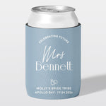 Personalised hens party stubby holder, Champagne Club design, custom can cooler, The Cheers Co Australia, powder blue