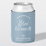 Personalised hens party stubby holder, Champagne Club design, custom can cooler, The Cheers Co Australia, powder blue