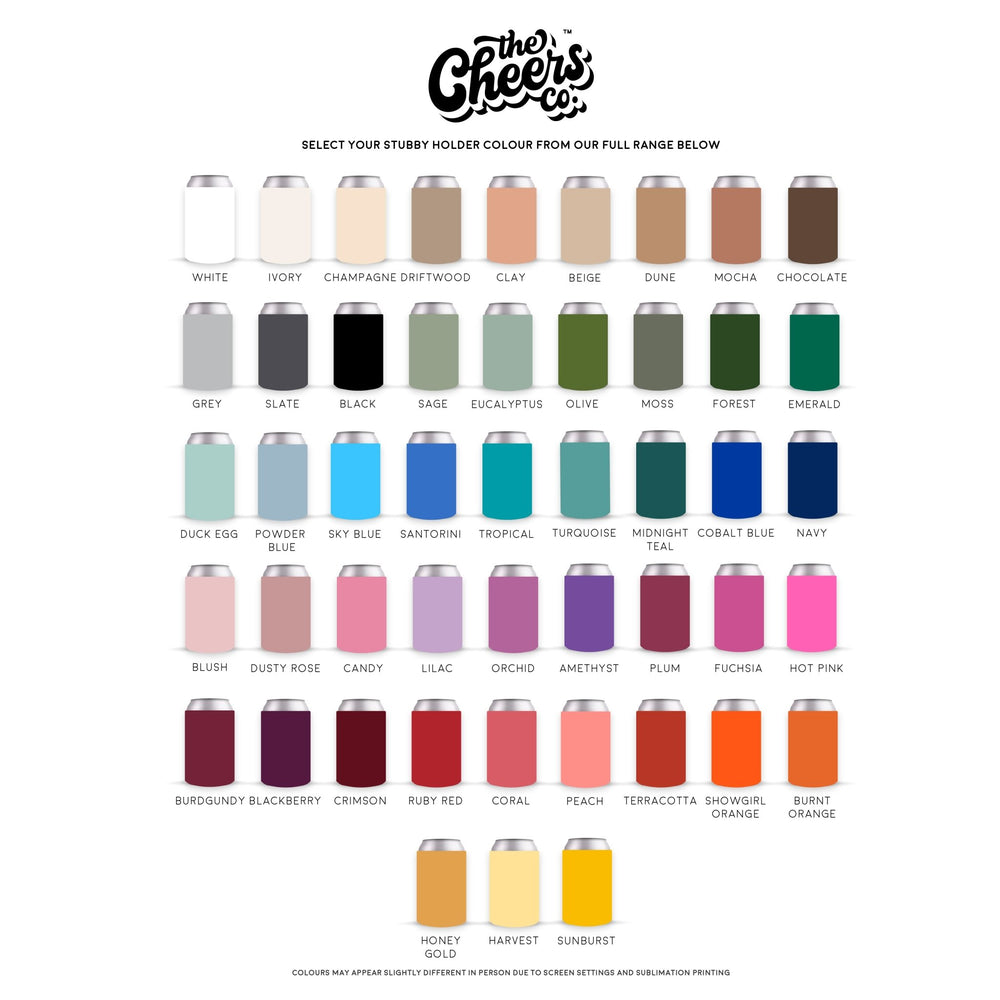 stubby holder colour chart, the cheers co