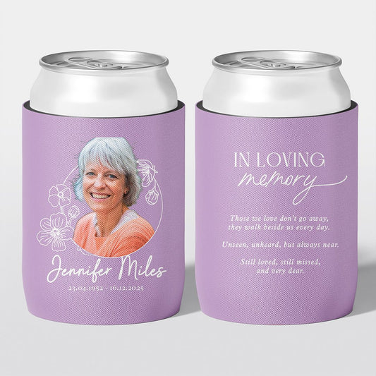 Personalised funeral stubby holder, Floral Frame design, memorial can cooler, The Cheers Co Australia