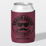 Personalised bucks party and bachelor party stubby holder, Groom Squad design, The Cheers Co Australia