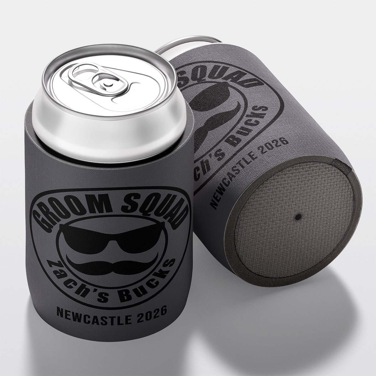 Personalised bucks party and bachelor party stubby holder, Groom Squad design, The Cheers Co Australia