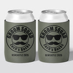 Personalised bucks party and bachelor party stubby holder, Groom Squad design, The Cheers Co Australia