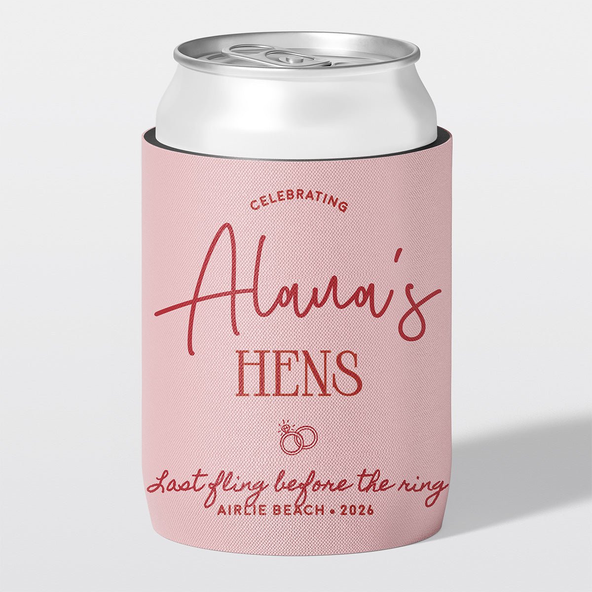 Personalised hens party stubby holder, Last Fling design, custom can cooler, The Cheers Co Australia, bachelorette