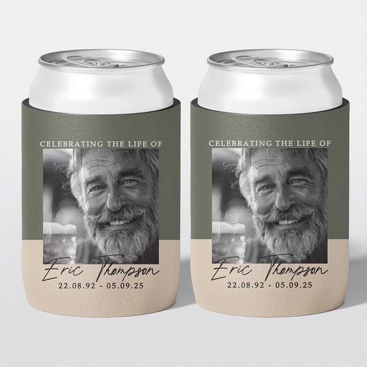 Personalised funeral stubby holder, Square Frame design, memorial can cooler, The Cheers Co Australia