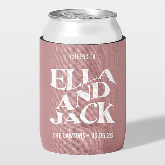 Personalised wedding stubby holder, The Block design, The Cheers Co Australia, dusty rose, Bold & Celebration