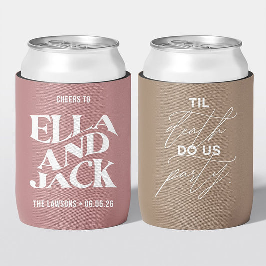 Personalised wedding stubby holder, The Block design, multiple colours, The Cheers Co Australia, Bold & Celebration