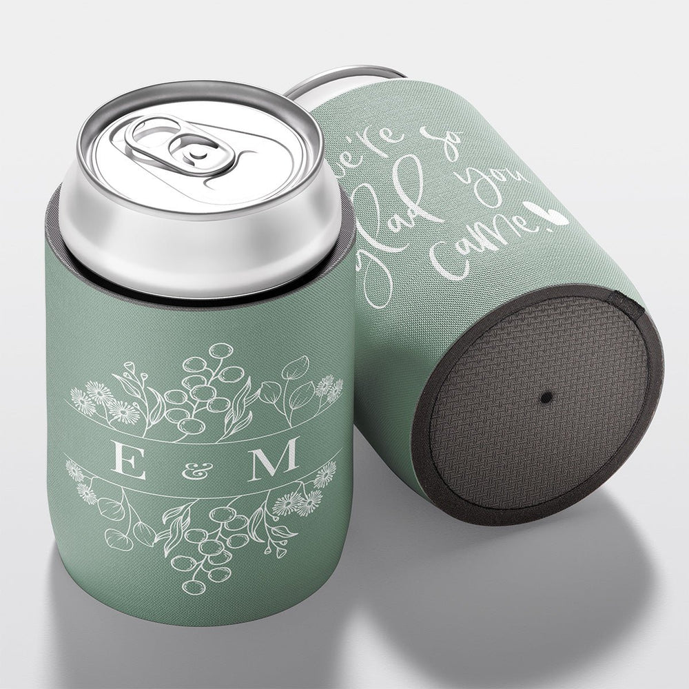 Personalised wedding stubby holder, The Botanical design, multiple colours, The Cheers Co Australia, Garden, Floral, Rustic,