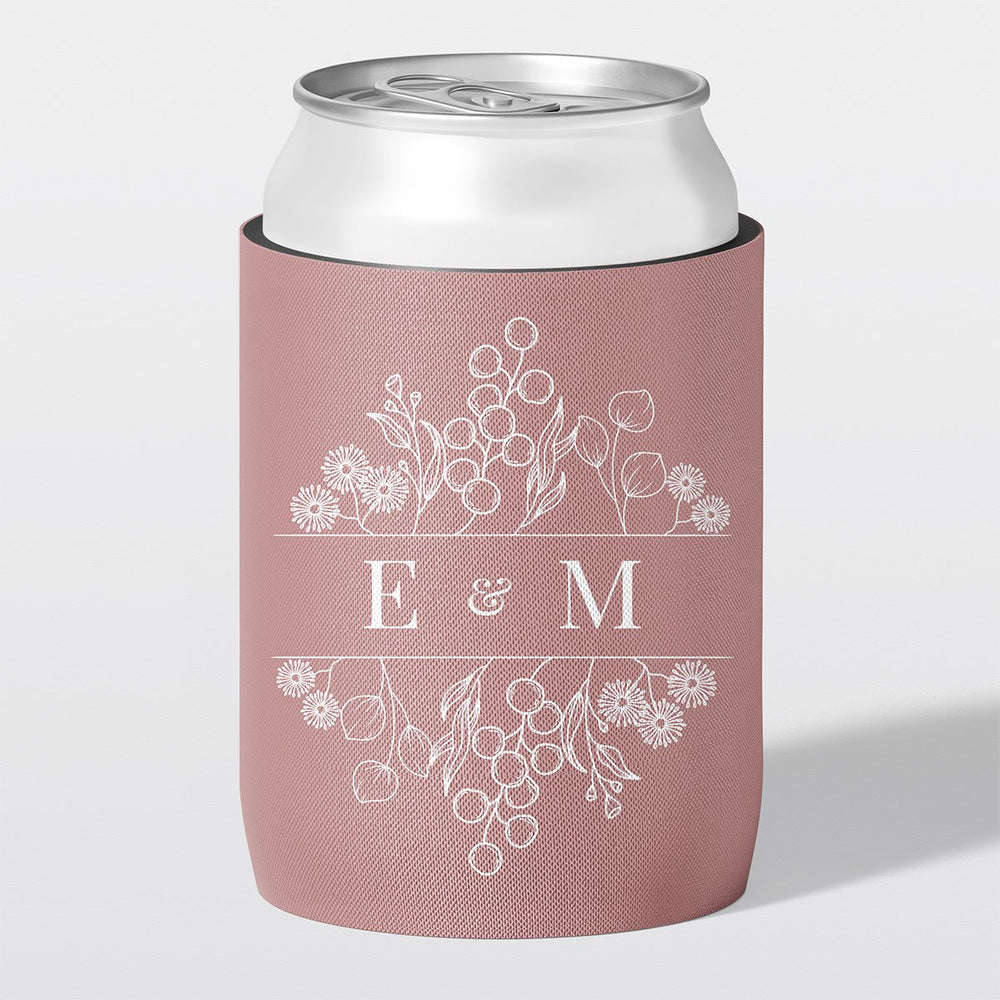 Personalised wedding stubby holder, The Botanical design, The Cheers Co Australia, dusty rose, Garden & Floral, Rustic & Boho