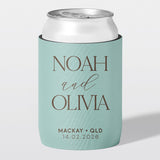 Personalised wedding stubby holder, The Capital design, The Cheers Co Australia, duck egg blue, Coastal & Relaxed