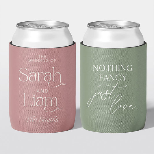 Personalised wedding stubby holder, The Classic design, multiple colours, The Cheers Co Australia