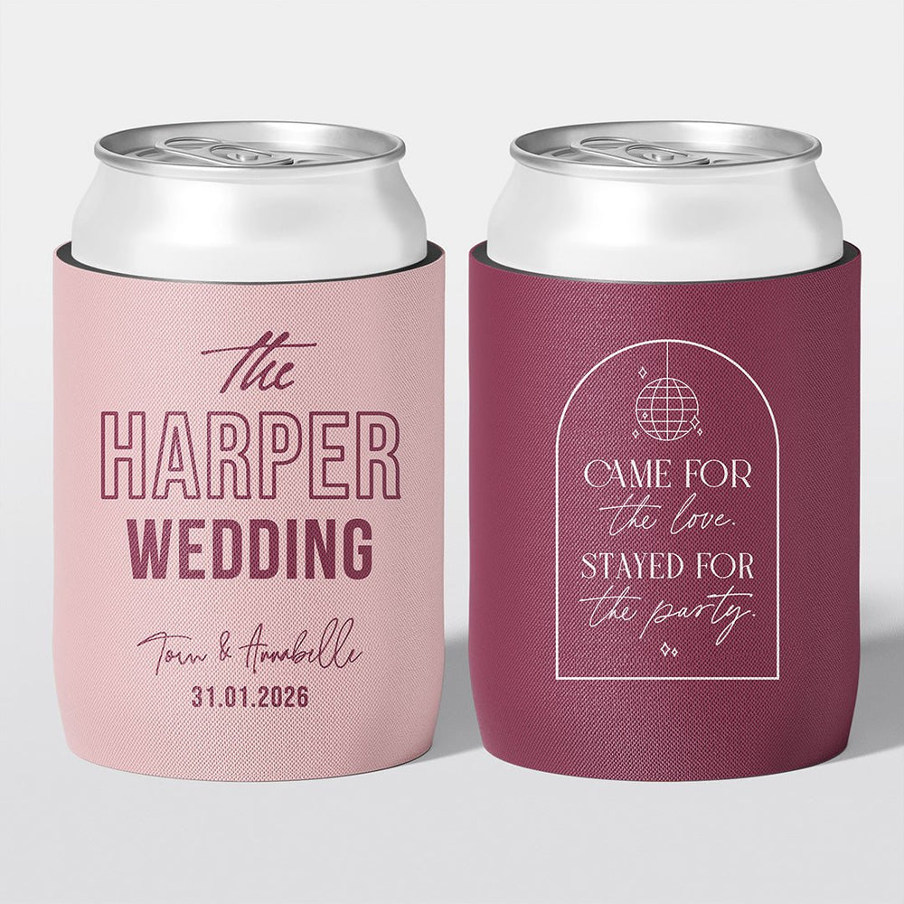 Personalised wedding stubby holder, The Editorial design, multiple colours, The Cheers Co Australia, Modern & Minimal, Bold