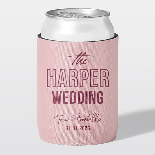 Personalised wedding stubby holder, The Editorial design, The Cheers Co Australia, blush pink,  Modern & Minimal, Bold