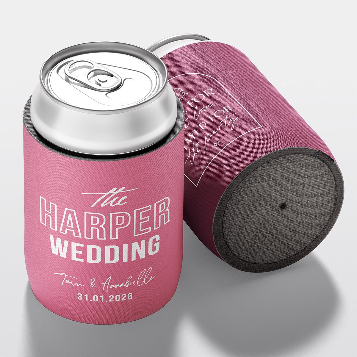 Personalised wedding stubby holder, The Editorial design, multiple colours, The Cheers Co Australia, Modern & Minimal, Bold