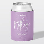 Personalised wedding stubby holder, The Flourish design, The Cheers Co Australia, Lilac, Rustic & Boho