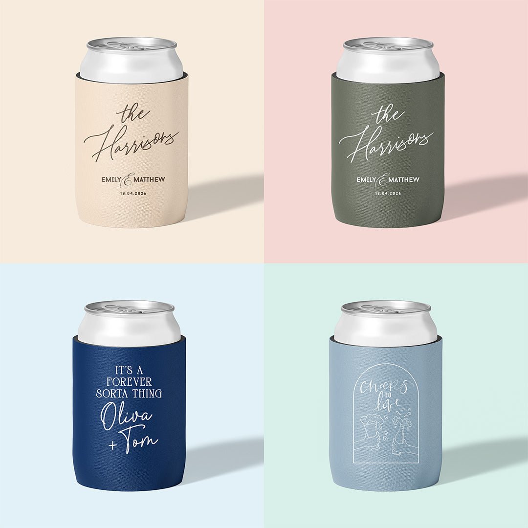 Personalised wedding stubby holder, The Grand design, multiple colours, The Cheers Co Australia