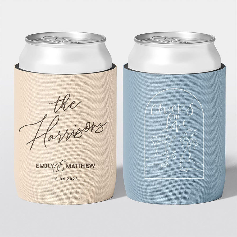 Personalised wedding stubby holder, The Grand design, multiple colours, The Cheers Co Australia