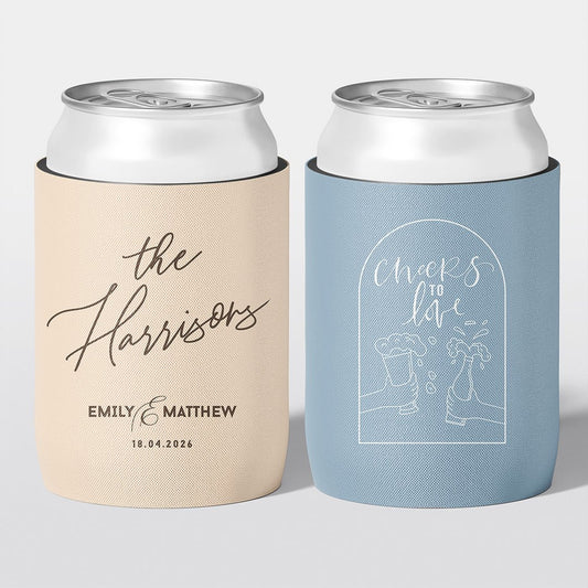 Personalised wedding stubby holder, The Grand design, multiple colours, The Cheers Co Australia
