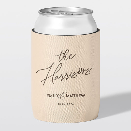 Personalised wedding stubby holder, The Grand design, beige, timeless romance, The Cheers Co Australia