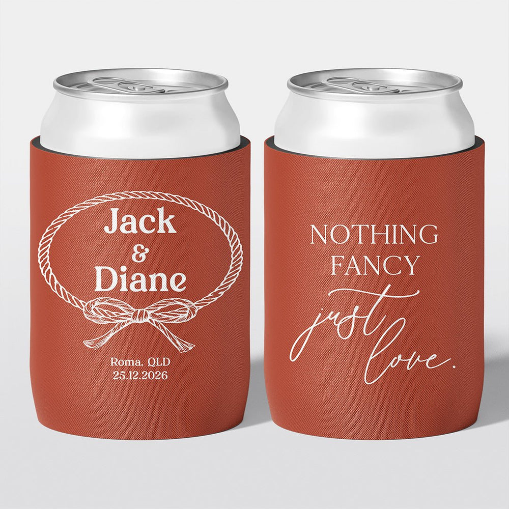Personalised wedding stubby holder, The Knot design, multiple colours, The Cheers Co Australia, Rustic & Boho, Country