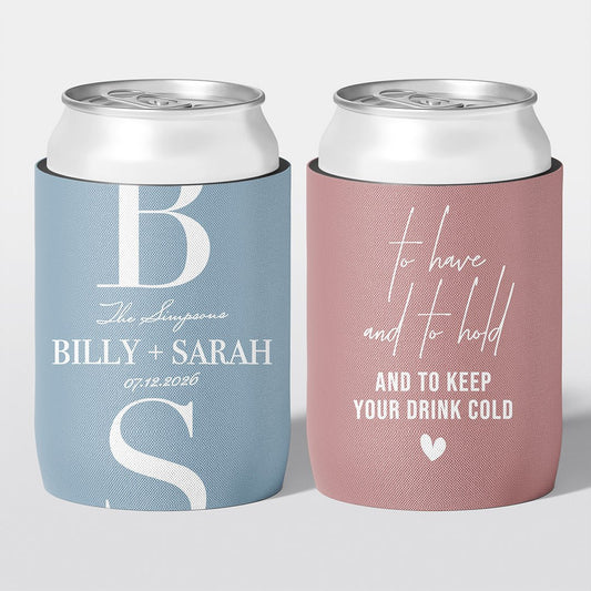 Personalised wedding stubby holder, The Monogram design, multiple colours, The Cheers Co Australia, Modern & Minimal
