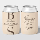 Personalised wedding stubby holder, The Monogram design, multiple colours, The Cheers Co Australia, Modern & Minimal